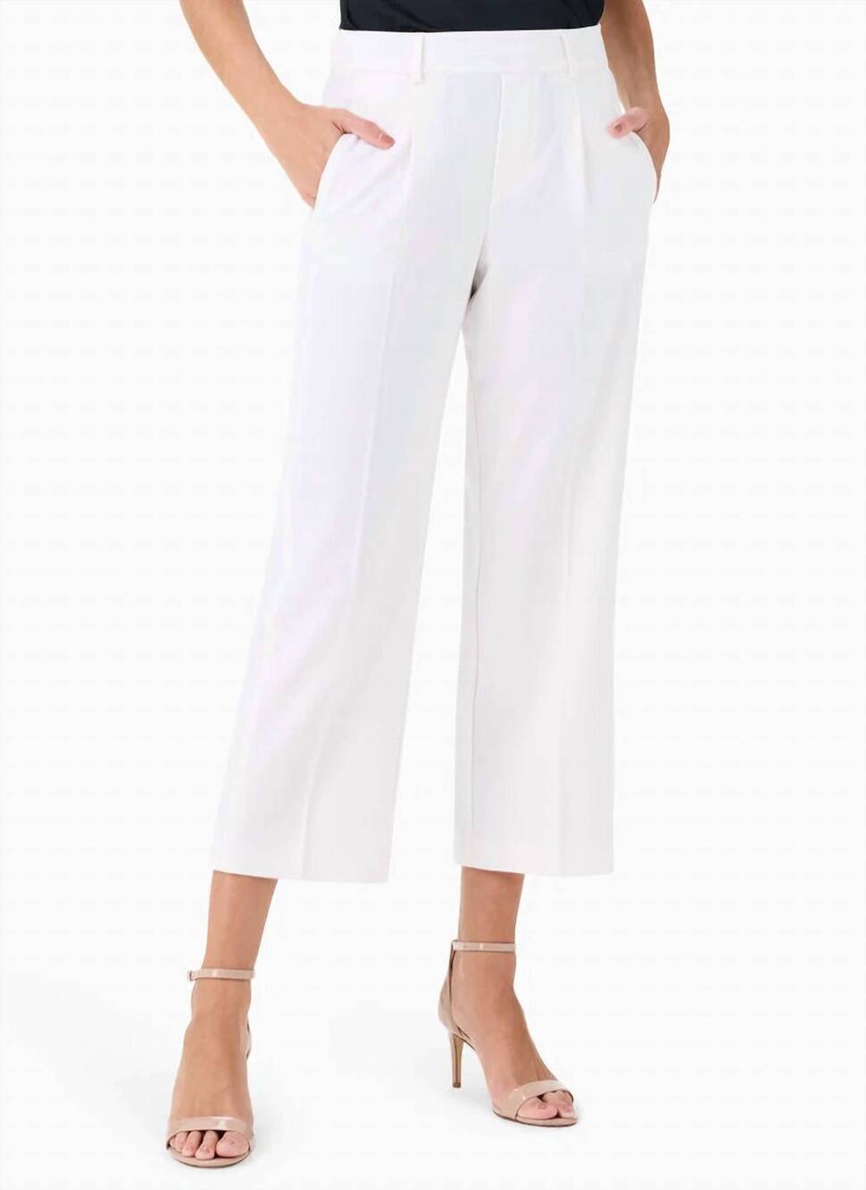 NEW NIC + ZOE avenue summer wide-leg crop trousers in classic cream